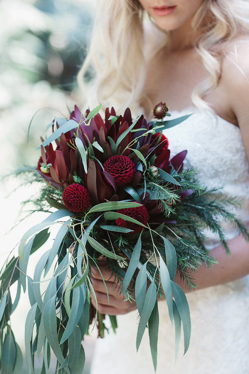 Dark burgundy red Bridal bouquet Studio Green Melbourne wedding florist