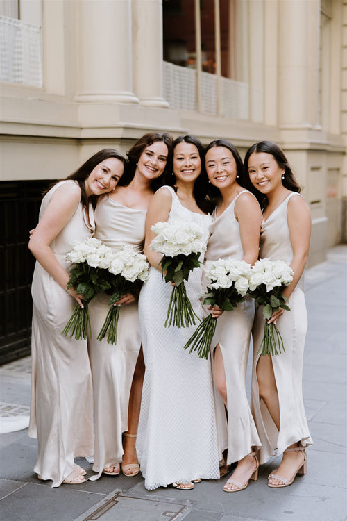 Bridesmaids holding bouquets en masse Melbourne wedding Studio Green Melbourne