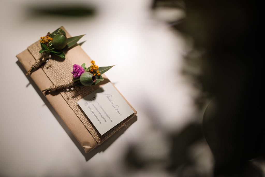 Wedding buttonhole flowers Studio Green Melbourne florist Groom buttonhole native boutonniere