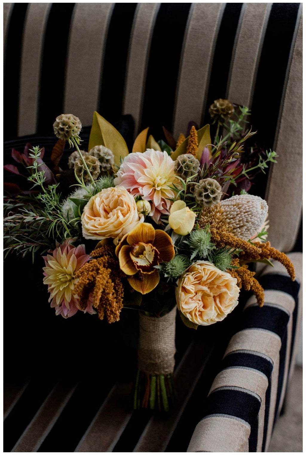 Autumnal Bridal bouquet Studio Green Melbourne wedding florist Dahlias