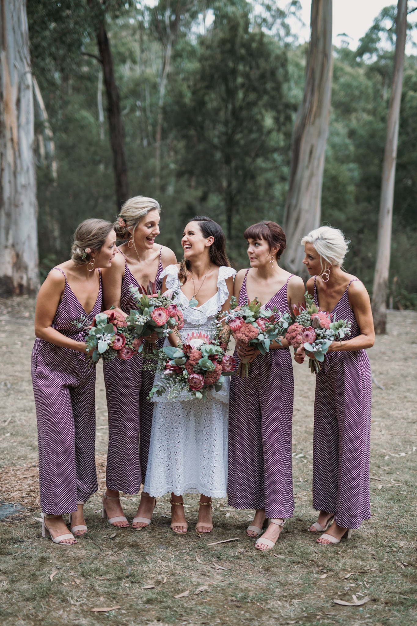 Bridesmaid native bouquet Studio Green Melbourne florist Melbourne wedding jumpsuits Studio Green Melbourne