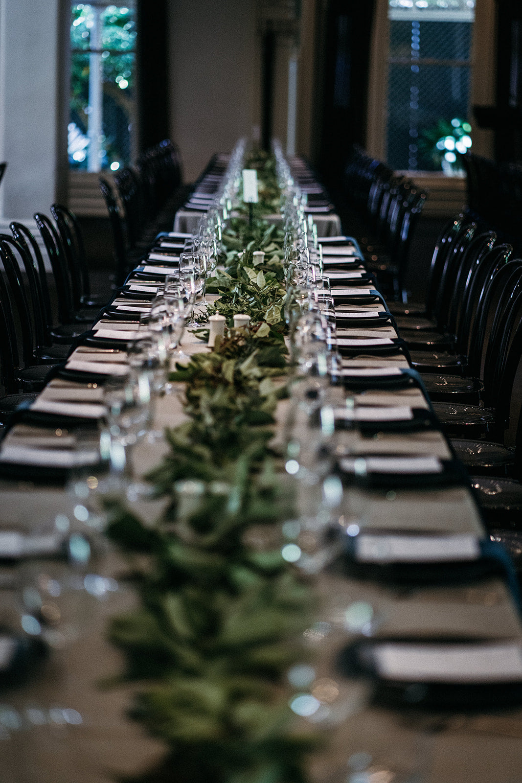 Floral table runner wedding reception Studio Green Melbourne Quat Quatta
